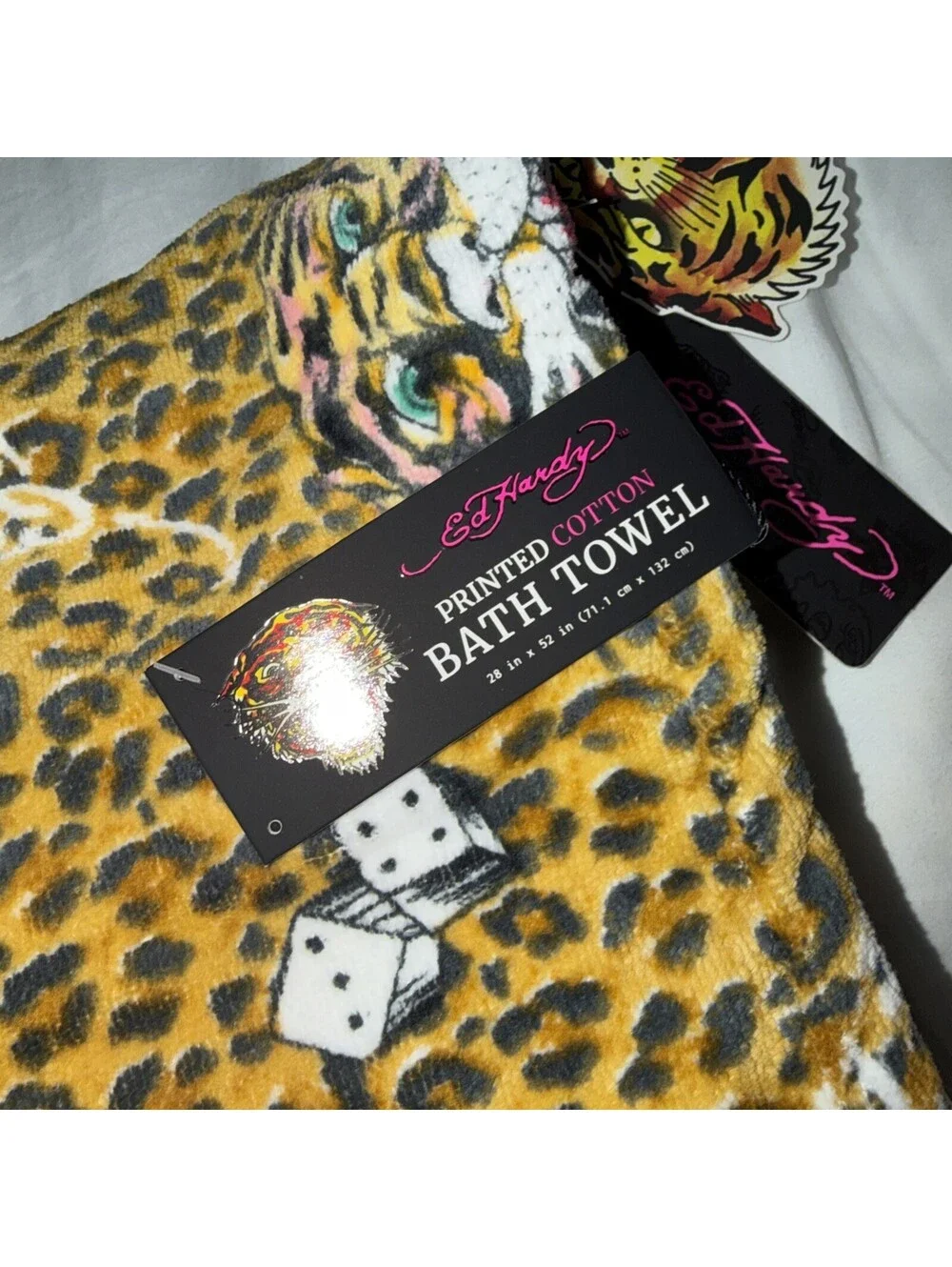 Ed Hardy Bath & Hand Towel Set brown cheetah Heart Leopard Print NWT